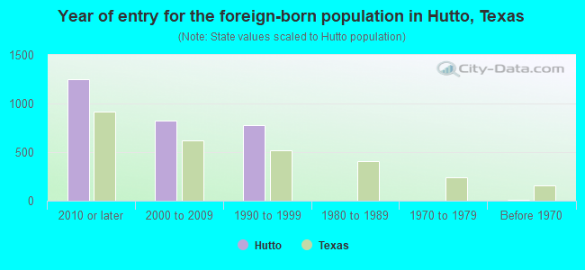 Year of entry for the foreign-born population in Hutto, Texas