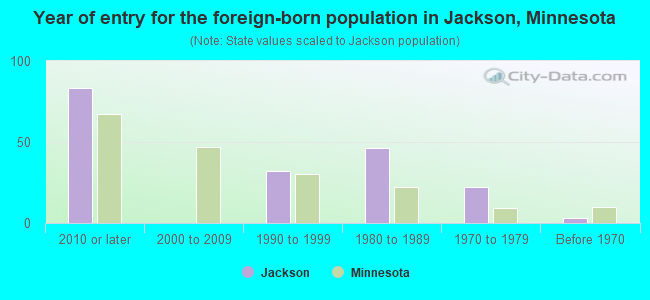 Year of entry for the foreign-born population in Jackson, Minnesota