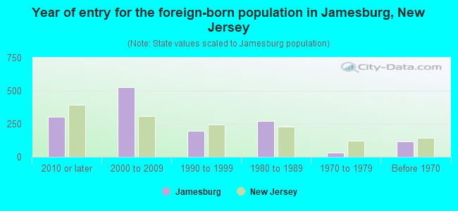 Year of entry for the foreign-born population in Jamesburg, New Jersey