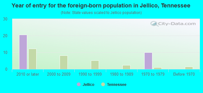 Year of entry for the foreign-born population in Jellico, Tennessee