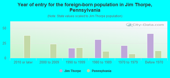 Year of entry for the foreign-born population in Jim Thorpe, Pennsylvania