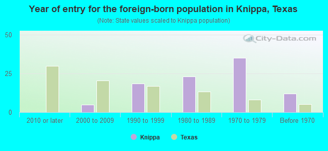 Year of entry for the foreign-born population in Knippa, Texas