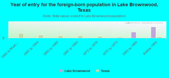 Year of entry for the foreign-born population in Lake Brownwood, Texas