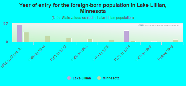 Year of entry for the foreign-born population in Lake Lillian, Minnesota