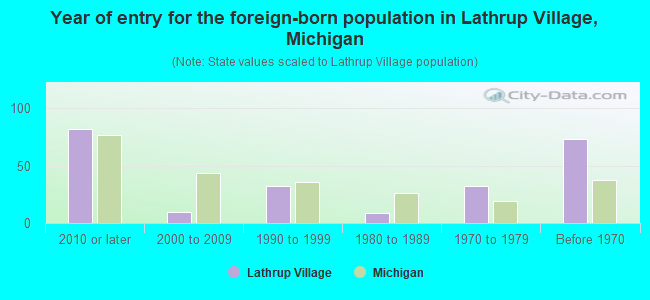 Year of entry for the foreign-born population in Lathrup Village, Michigan