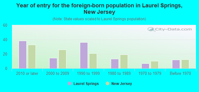 Year of entry for the foreign-born population in Laurel Springs, New Jersey