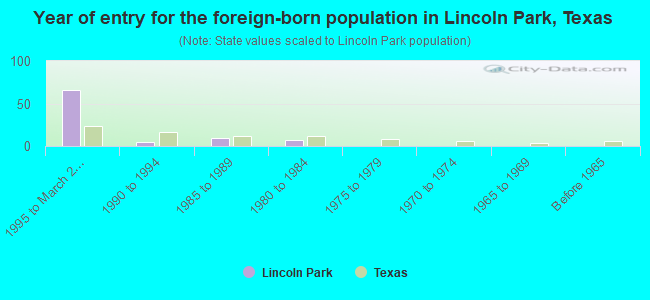 Year of entry for the foreign-born population in Lincoln Park, Texas