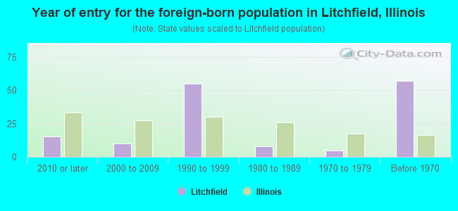 Year of entry for the foreign-born population in Litchfield, Illinois