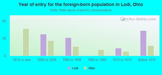 Year of entry for the foreign-born population in Lodi, Ohio