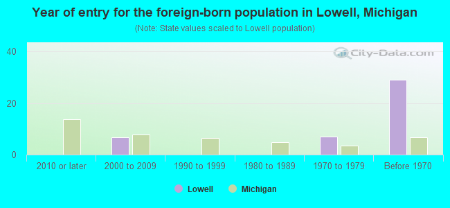 Year of entry for the foreign-born population in Lowell, Michigan