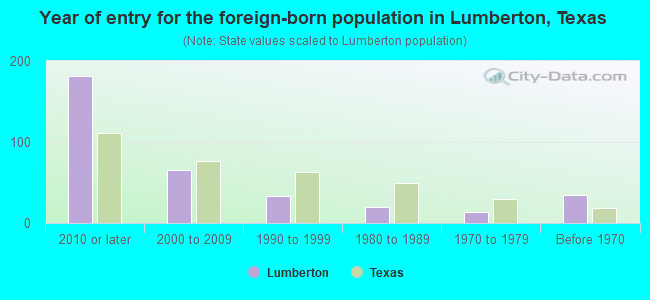 Year of entry for the foreign-born population in Lumberton, Texas
