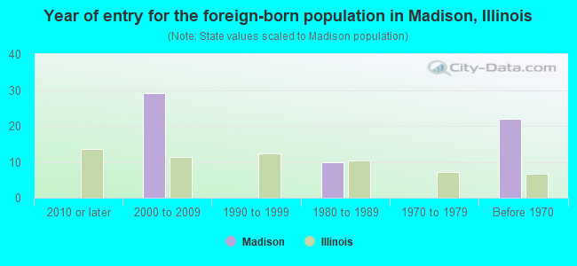 Year of entry for the foreign-born population in Madison, Illinois