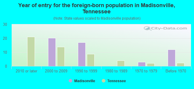 Year of entry for the foreign-born population in Madisonville, Tennessee