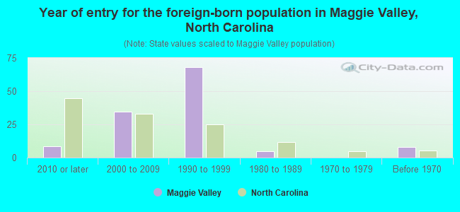 Year of entry for the foreign-born population in Maggie Valley, North Carolina