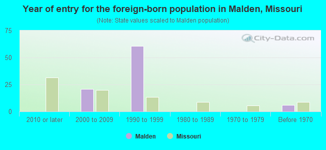 Year of entry for the foreign-born population in Malden, Missouri