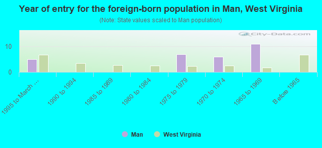 Year of entry for the foreign-born population in Man, West Virginia