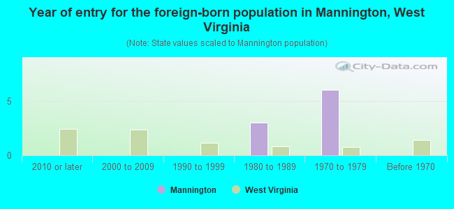 Year of entry for the foreign-born population in Mannington, West Virginia