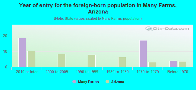 Year of entry for the foreign-born population in Many Farms, Arizona