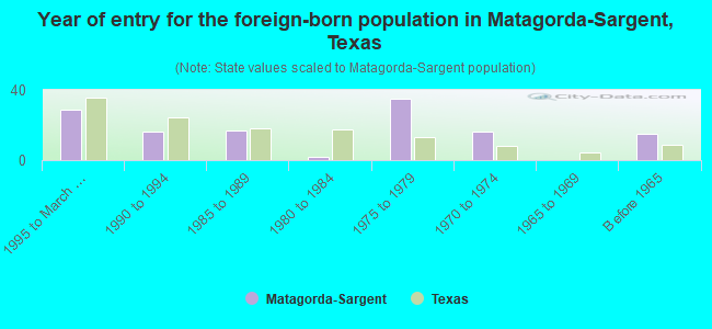 Year of entry for the foreign-born population in Matagorda-Sargent, Texas