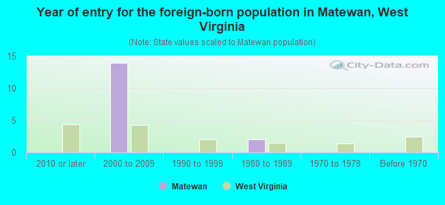 Year of entry for the foreign-born population in Matewan, West Virginia