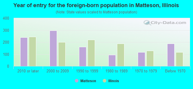 Year of entry for the foreign-born population in Matteson, Illinois
