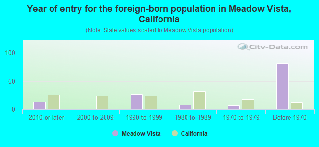 Year of entry for the foreign-born population in Meadow Vista, California