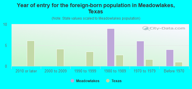 Year of entry for the foreign-born population in Meadowlakes, Texas
