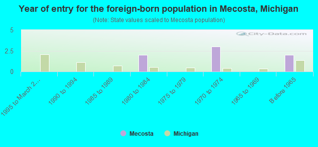 Year of entry for the foreign-born population in Mecosta, Michigan