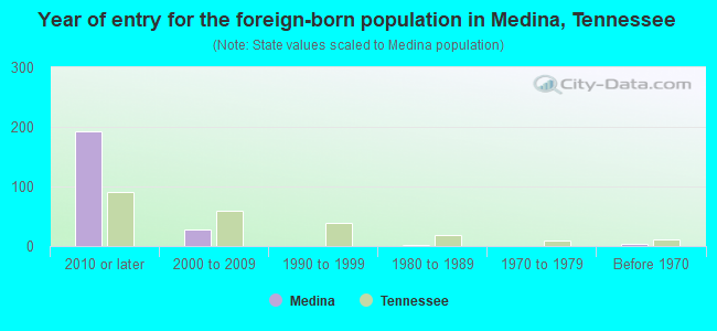 Year of entry for the foreign-born population in Medina, Tennessee