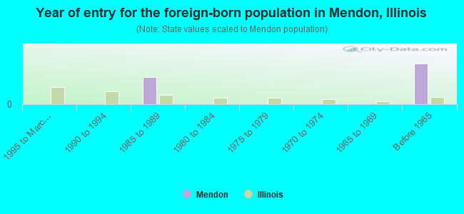 Year of entry for the foreign-born population in Mendon, Illinois