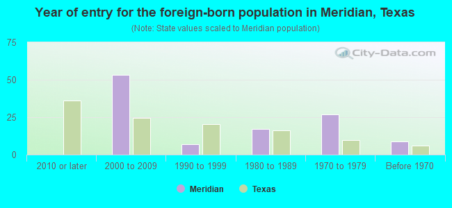 Year of entry for the foreign-born population in Meridian, Texas