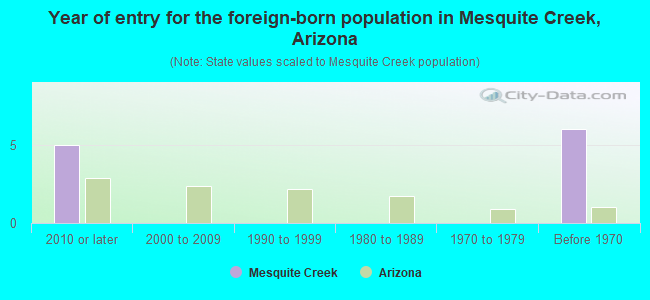 Year of entry for the foreign-born population in Mesquite Creek, Arizona