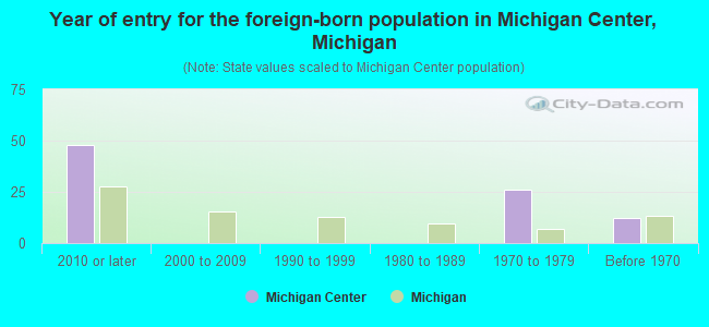 Year of entry for the foreign-born population in Michigan Center, Michigan