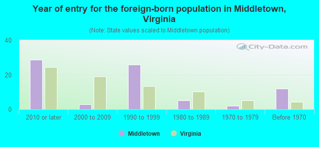 Year of entry for the foreign-born population in Middletown, Virginia