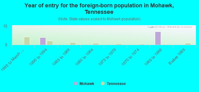 Year of entry for the foreign-born population in Mohawk, Tennessee