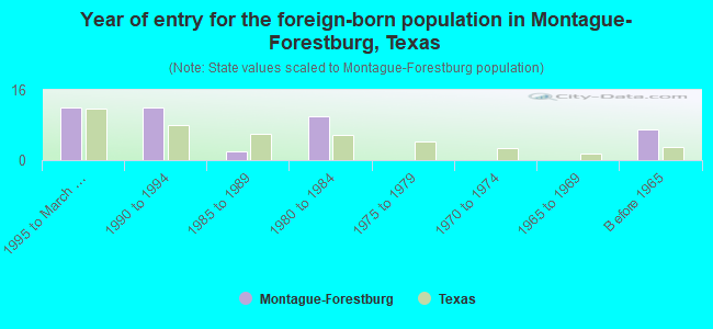 Year of entry for the foreign-born population in Montague-Forestburg, Texas
