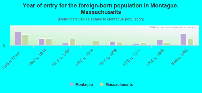 Year of entry for the foreign-born population in Montague, Massachusetts