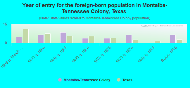 Year of entry for the foreign-born population in Montalba-Tennessee Colony, Texas