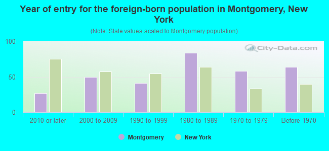 Year of entry for the foreign-born population in Montgomery, New York