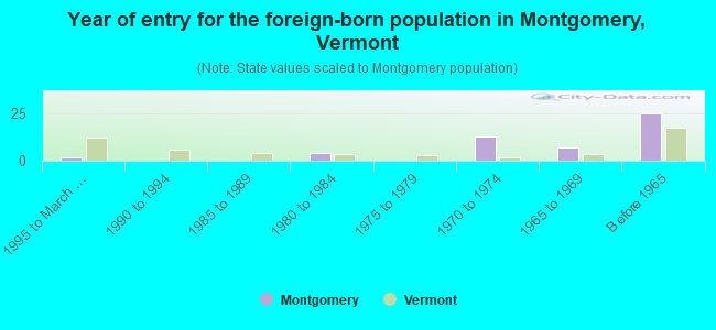 Year of entry for the foreign-born population in Montgomery, Vermont