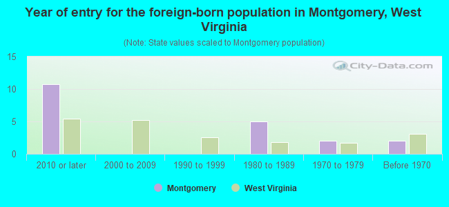 Year of entry for the foreign-born population in Montgomery, West Virginia