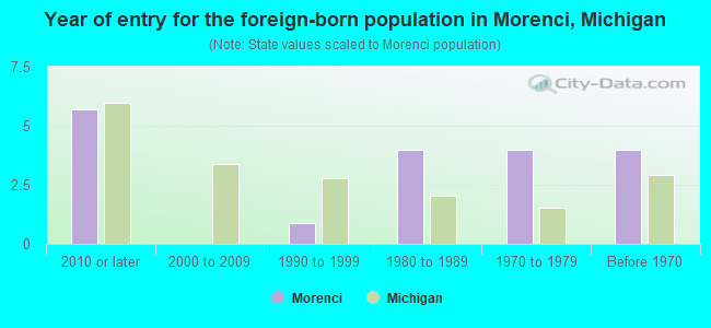 Year of entry for the foreign-born population in Morenci, Michigan