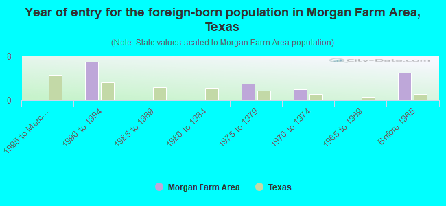 Year of entry for the foreign-born population in Morgan Farm Area, Texas