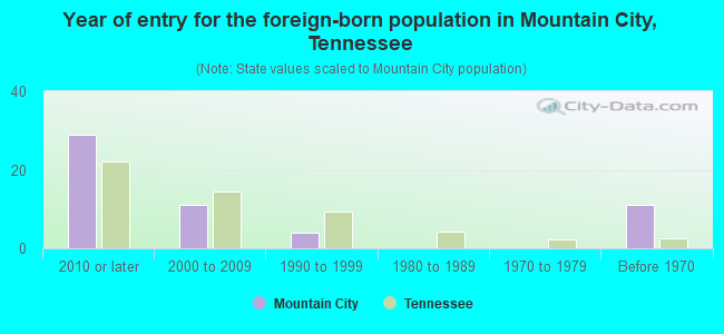 Year of entry for the foreign-born population in Mountain City, Tennessee