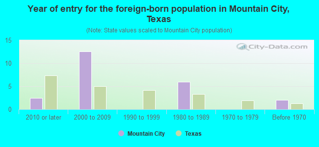 Year of entry for the foreign-born population in Mountain City, Texas