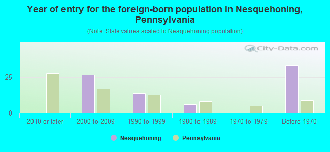 Year of entry for the foreign-born population in Nesquehoning, Pennsylvania