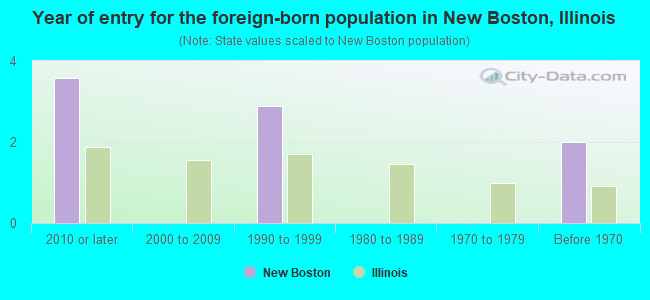 Year of entry for the foreign-born population in New Boston, Illinois