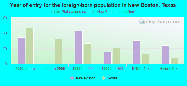 Year of entry for the foreign-born population in New Boston, Texas