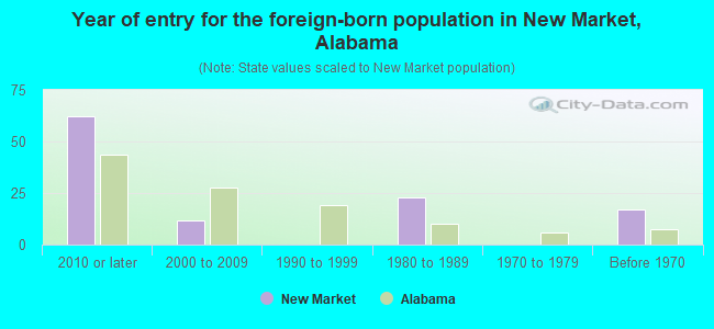 Year of entry for the foreign-born population in New Market, Alabama