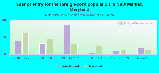Year of entry for the foreign-born population in New Market, Maryland